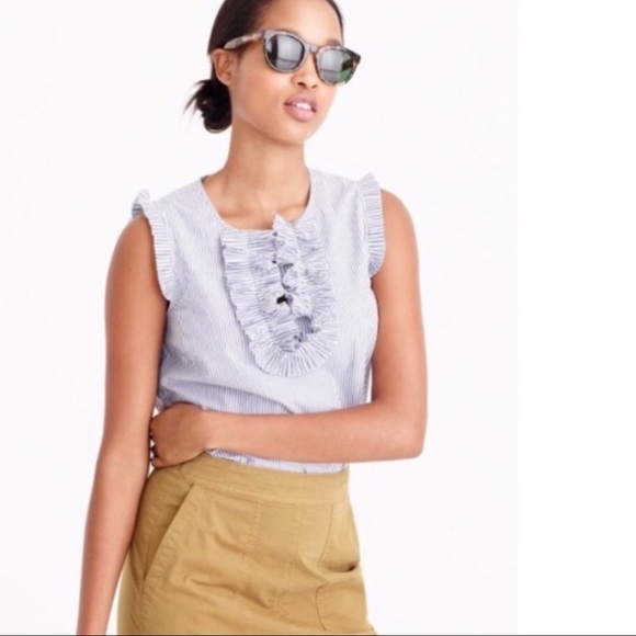 J. Crew Tops - J. Crew Margot Ruffle Stripe Sleeveless Shirt Sz 4